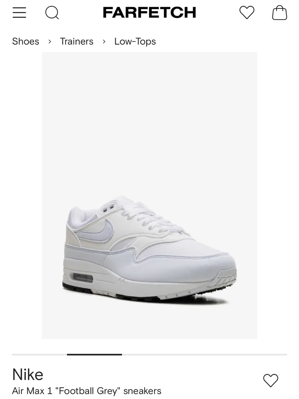 Nike Air Max 1 Low-Top Sneakers in White and Light Grey